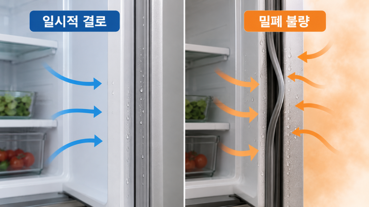 일시적 결로와 밀폐 불량 비교