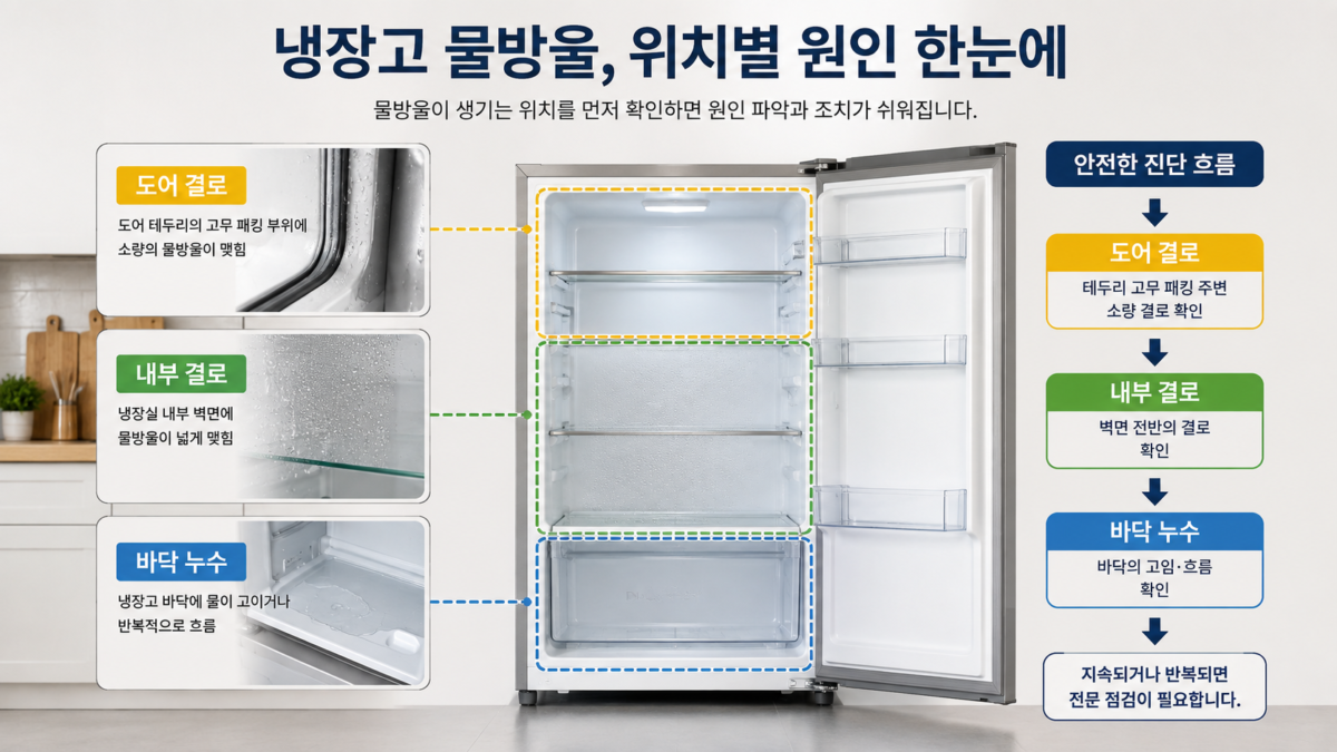 냉장고 물방울 위치별 진단
