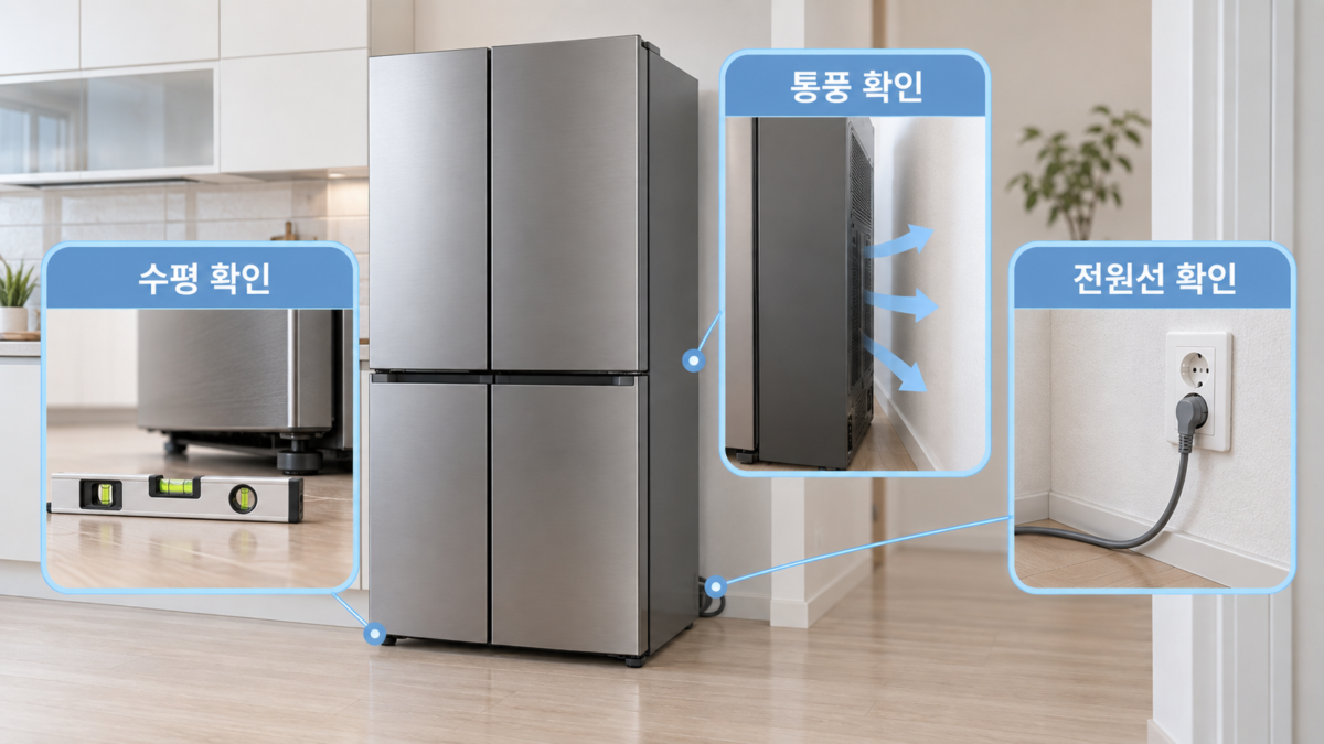 냉장고 설치 상태와 전원 확인